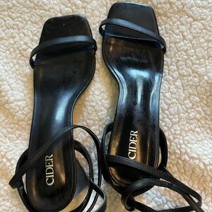 Cider Black Strappy Heels with Kitten Heel